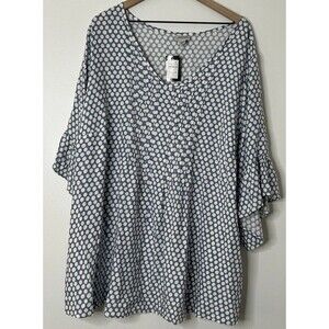 NWT Avenue Women's Plus Size 22/24 Abbey Pintuck Shirt Polka Dot Gray
